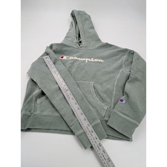 Champion Hooded Sweatshirt Womens Size Medium Green Drawstring Front Logo - Picture 4 of 7